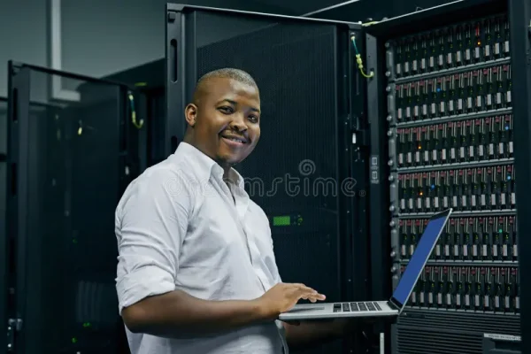 server-room-black-man-portrait-technician-laptop-online-cyber-security-glitch-software-support-happy-friendly-278407761